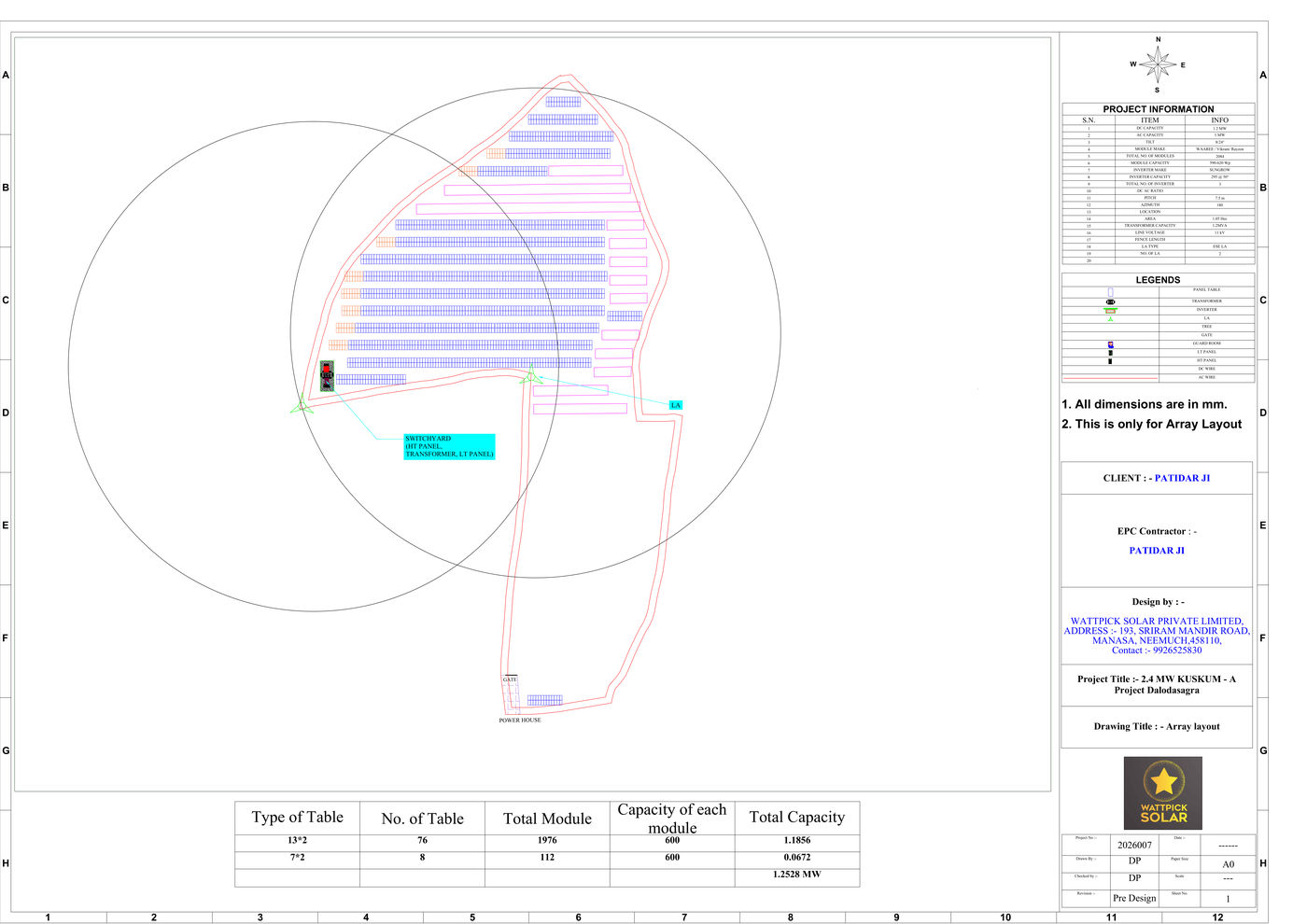 Array layout drawing, Dalodasagra solar project