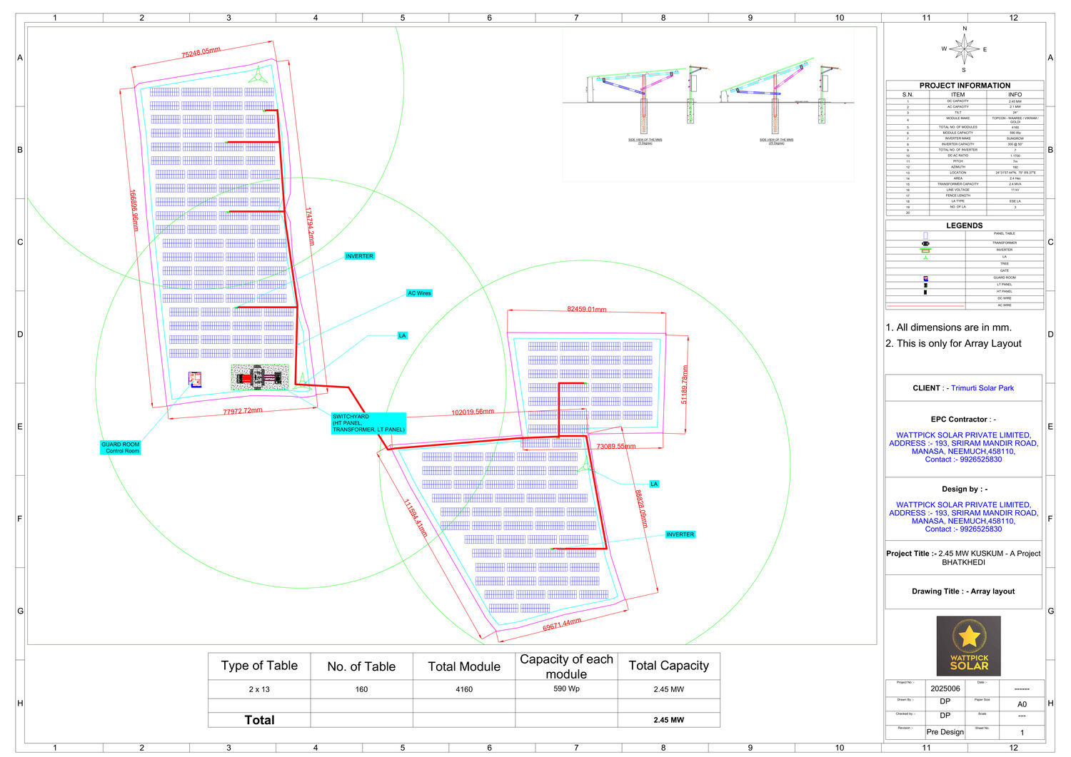 Array layout drawing for Trimurti Solar Park